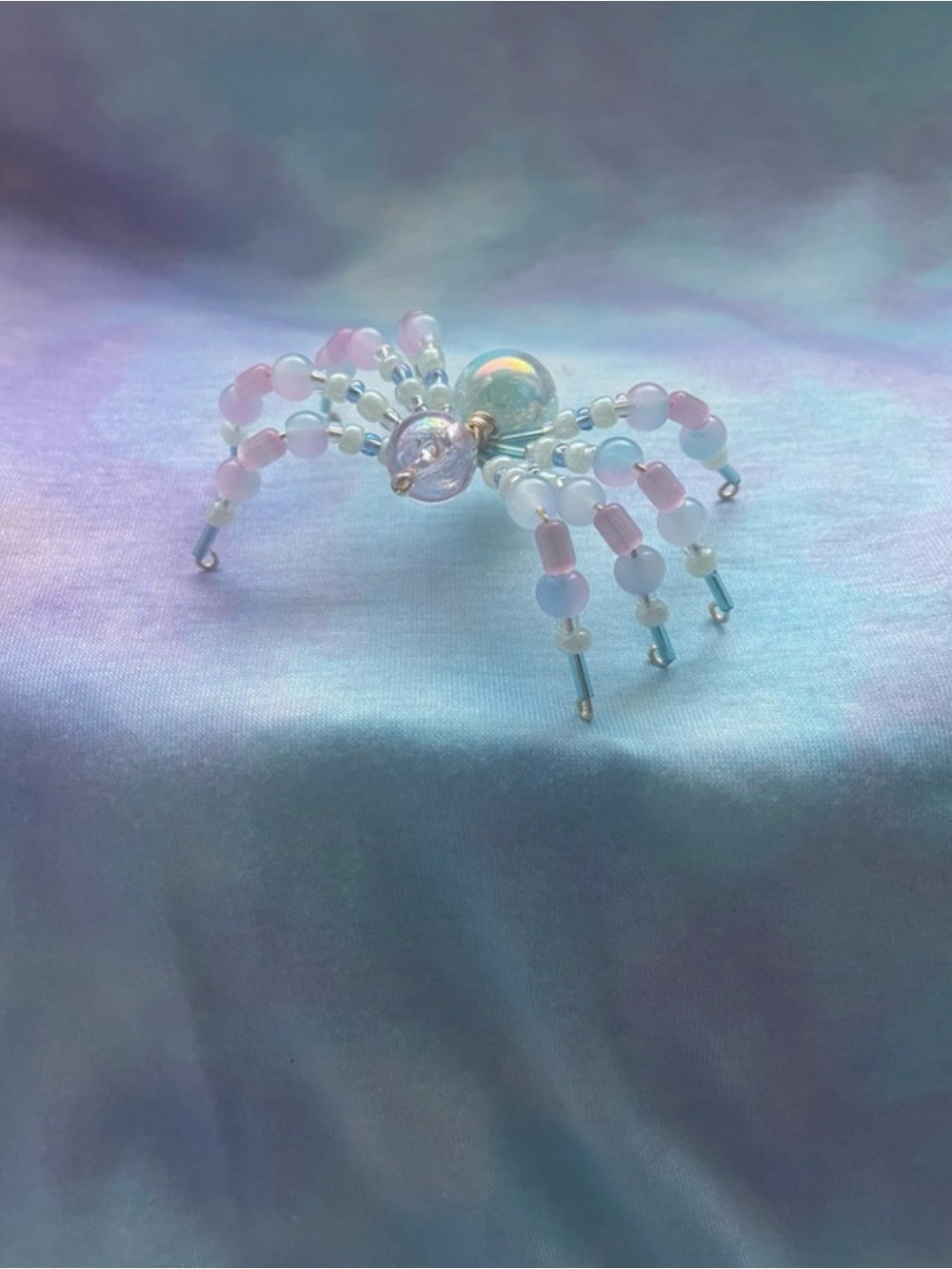 Handmade Pastel Beaded Spider - Pink, Blue, & White